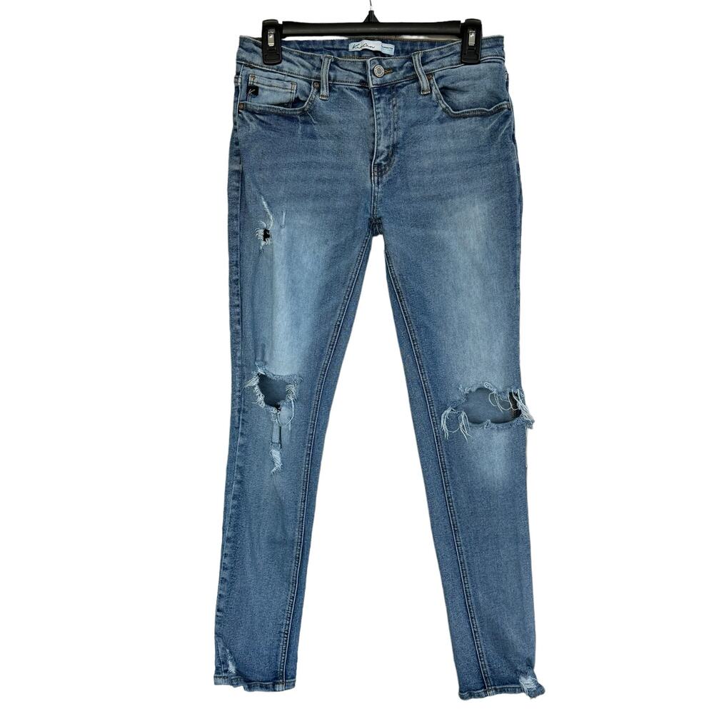 KanCan SZ 25 Skinny Jeans Distressed Rips Mid-Rise Stretch Zip-Fly Medium Wash